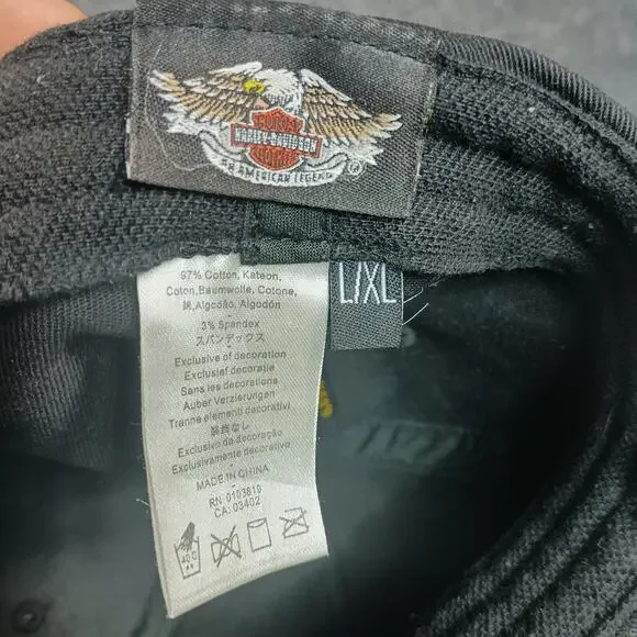 Harley Davidson Fitted Hat Cap Mens L XL Black Spellout Bar Shield - Picture 7 of 7